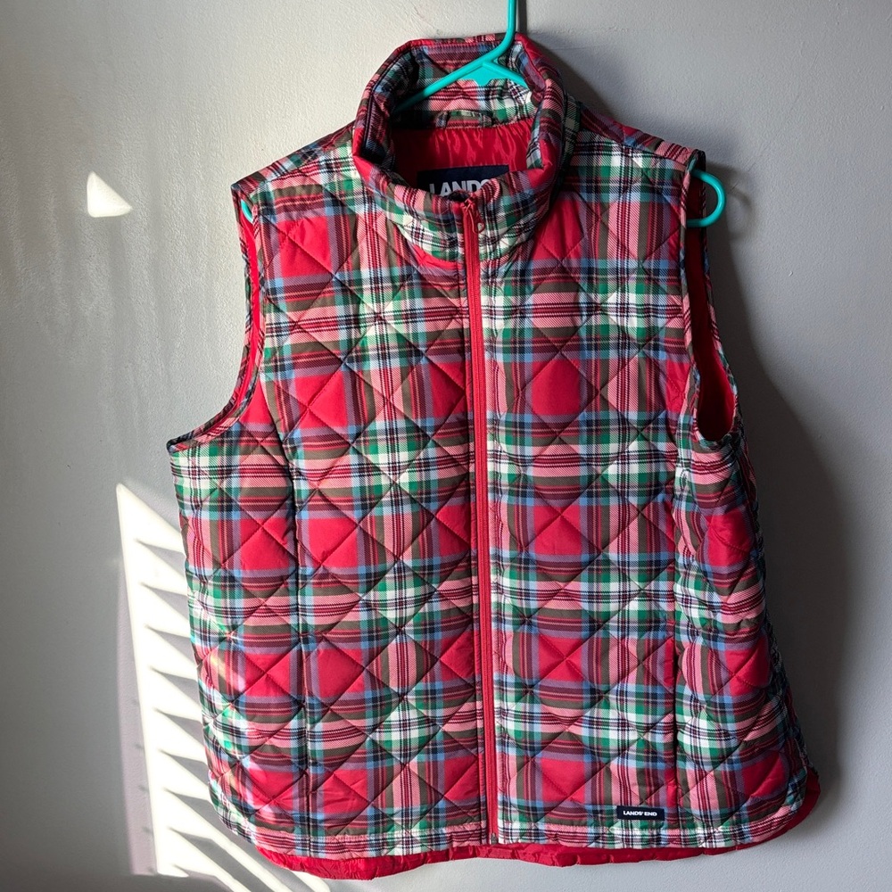 Lands’ End plaid Puffer Vest